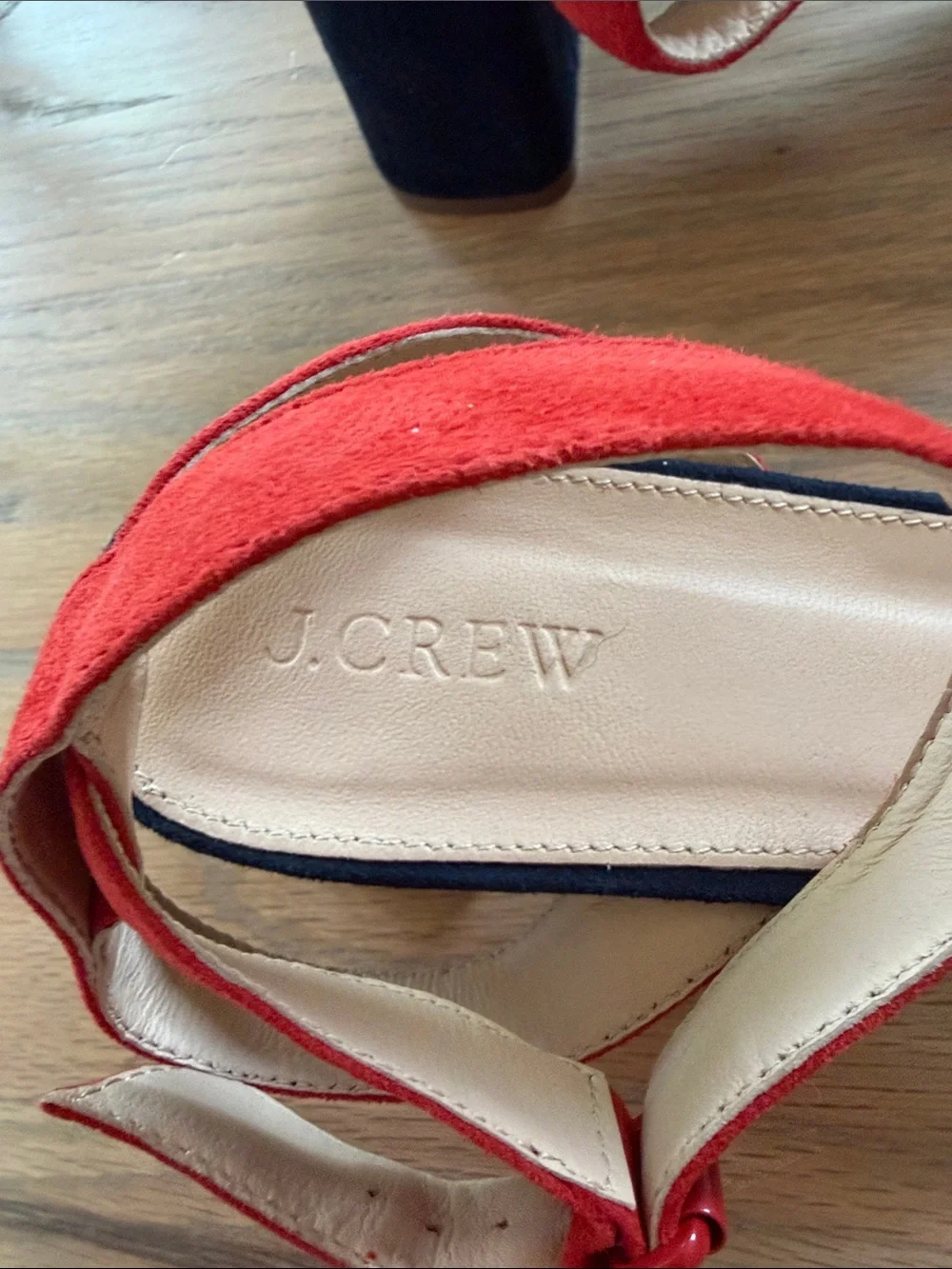 J.Crew Colorblock Suede Block Heel Slingback Sandals Red Blue Navy Size 10 NWOT